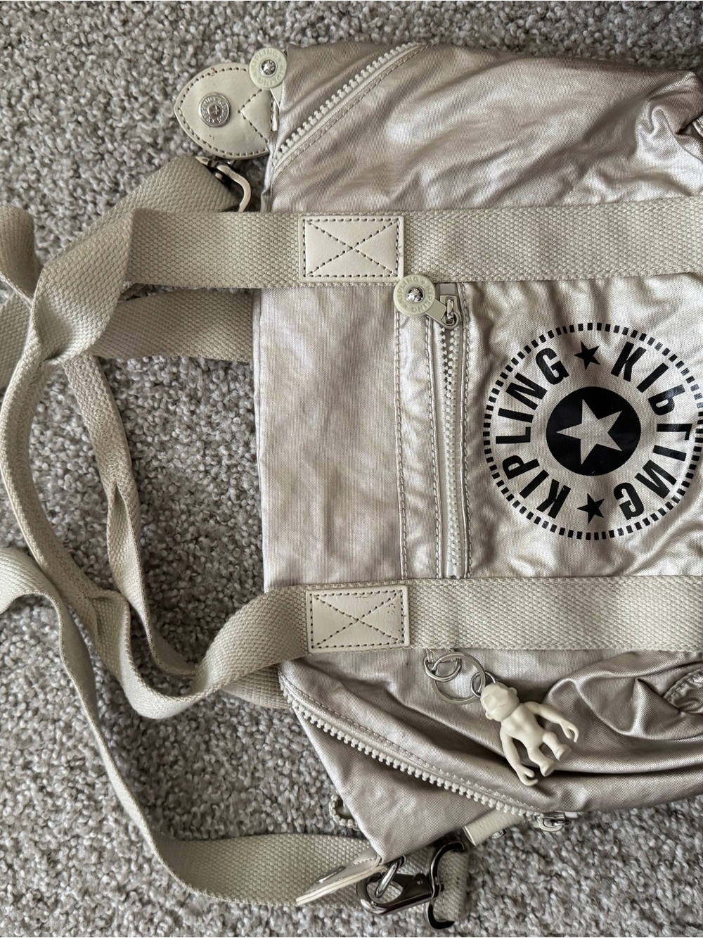 Kipling Champagne Beige Crossbody with Signature Logo